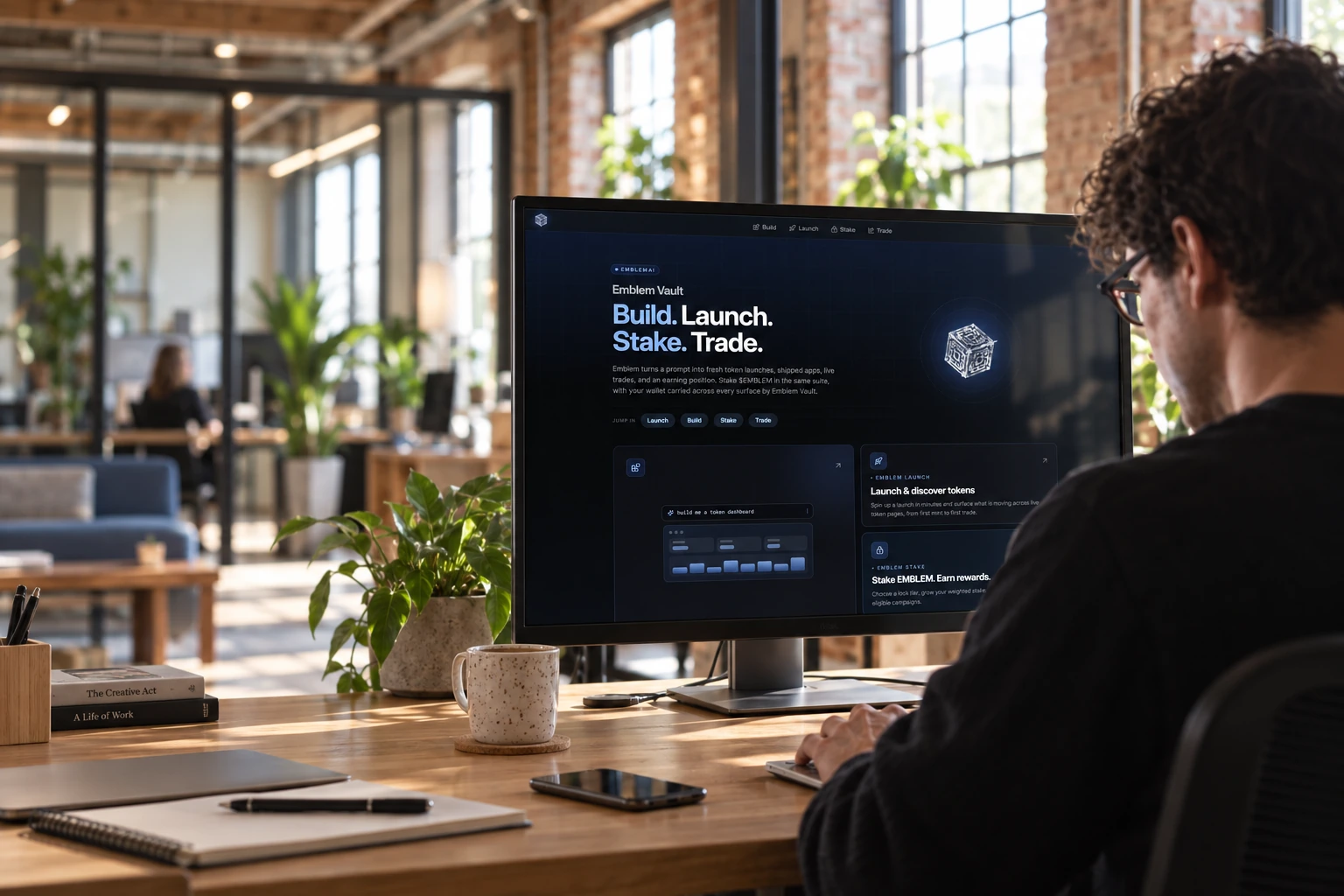 Emblem on a desktop monitor